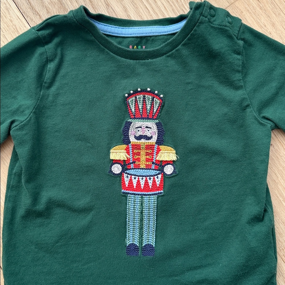 Baby Boden long sleeve green holiday nutcracker tshirt. 12-18 months